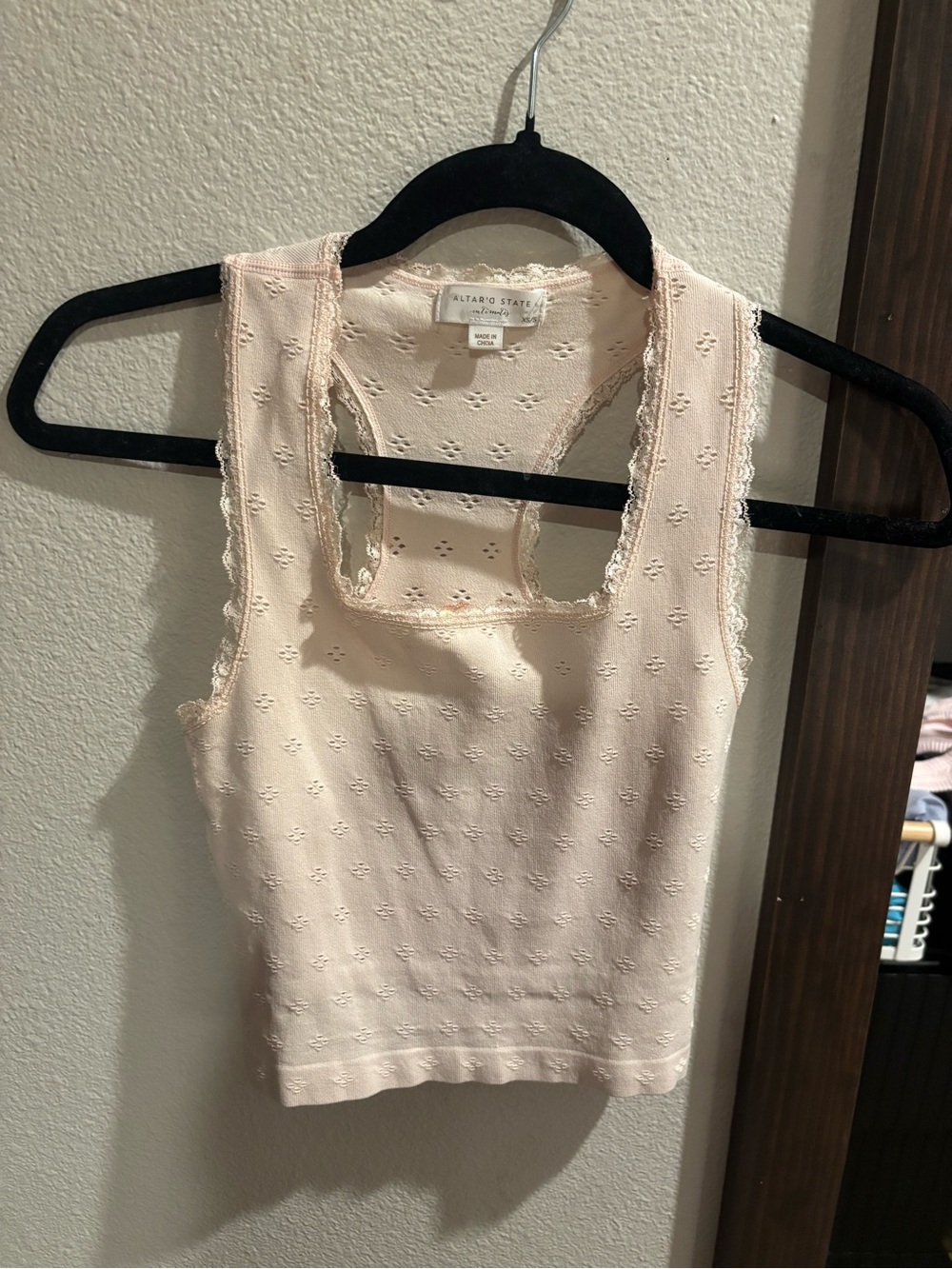 Altar'd State Delicate Eyelet Lace-Trim Tank - Blush